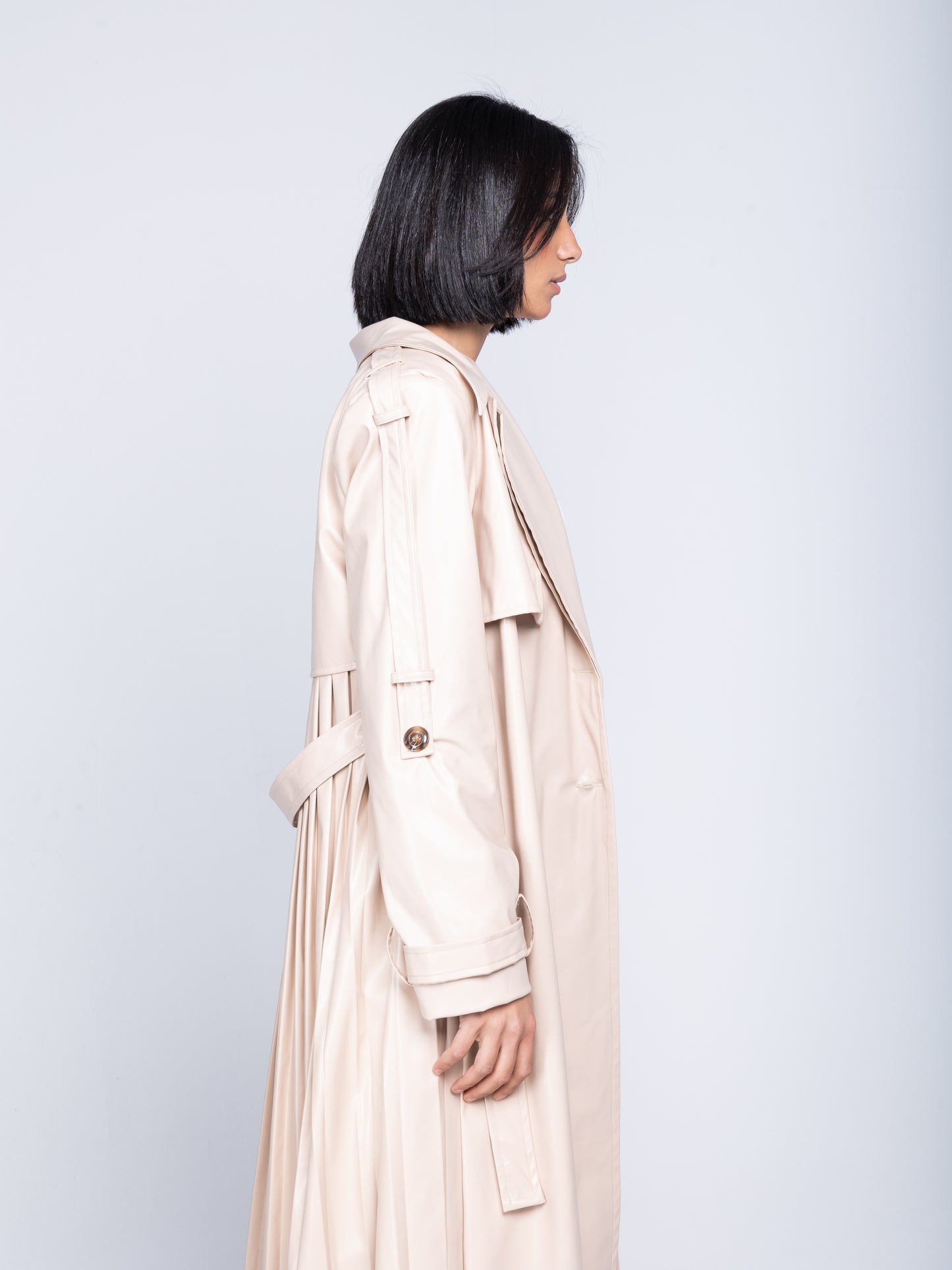 THE PLEATED TRENCH COAT IN LEATHER