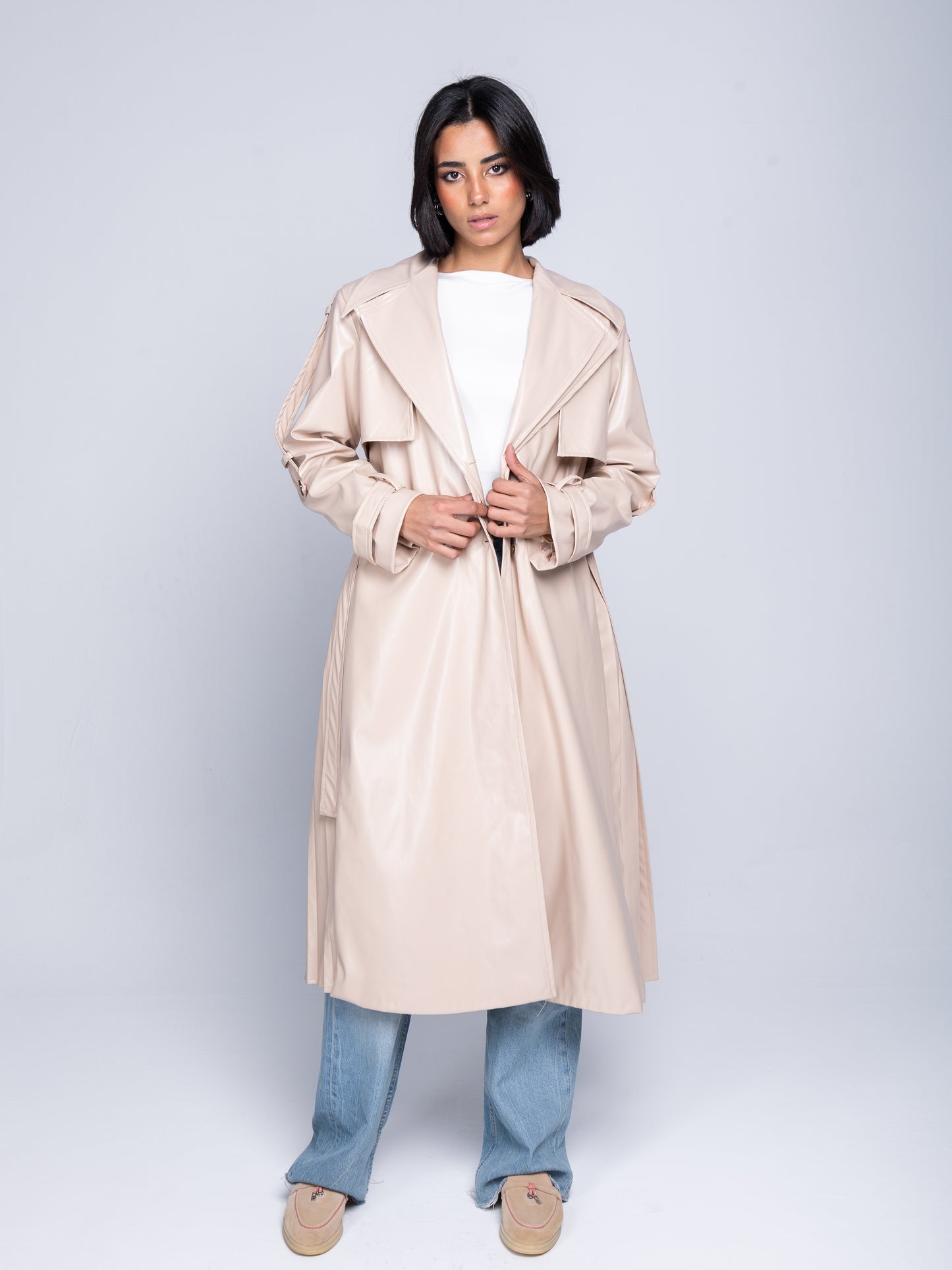 THE PLEATED TRENCH COAT IN LEATHER