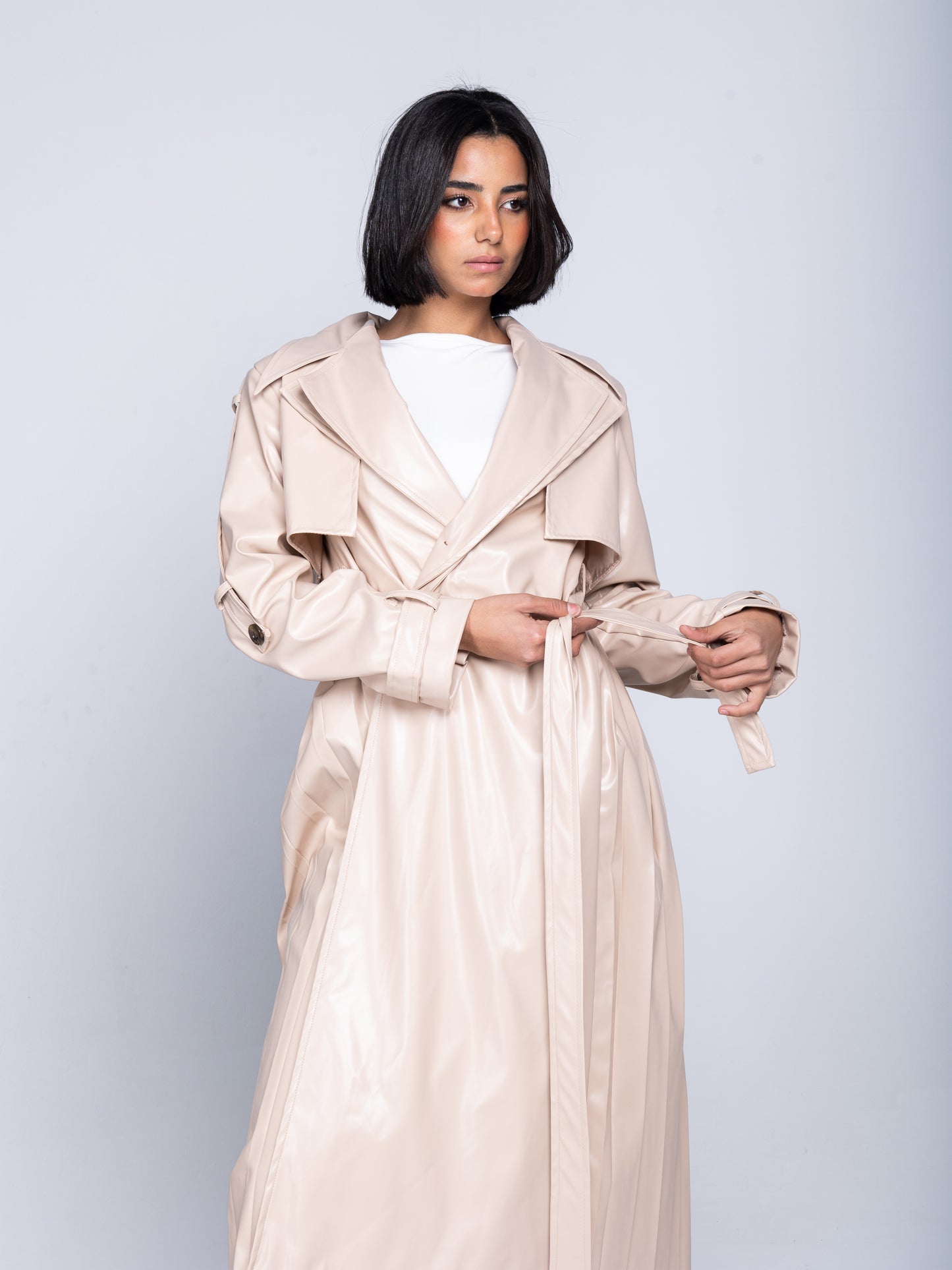 THE PLEATED TRENCH COAT IN LEATHER