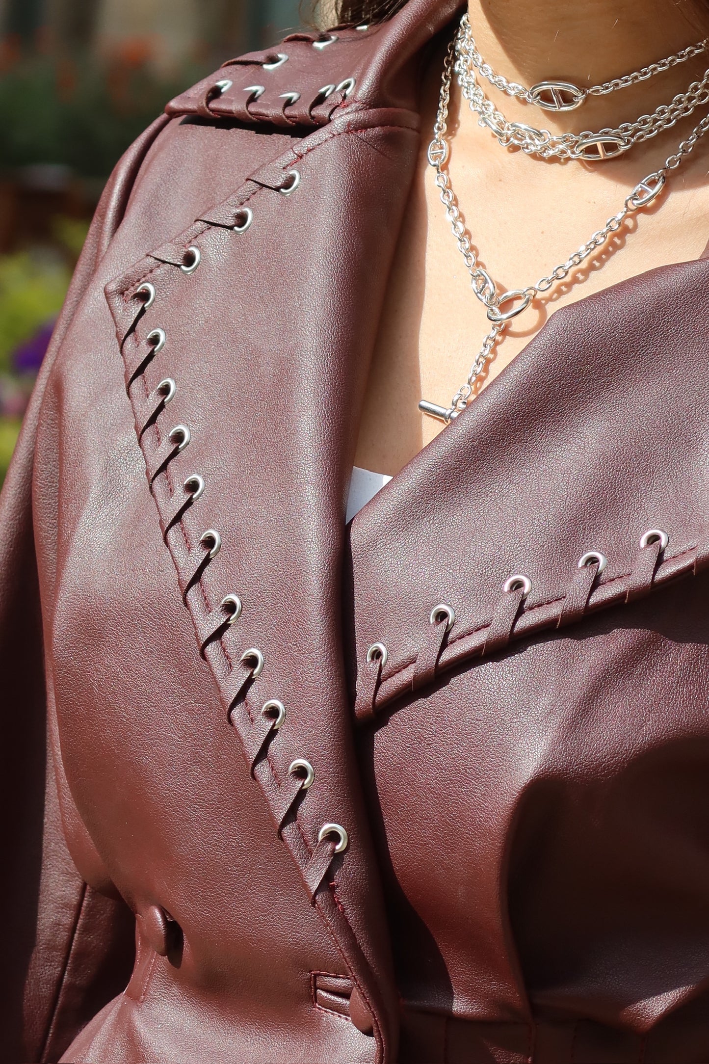 The Pleated Eyelet Leather Jacket