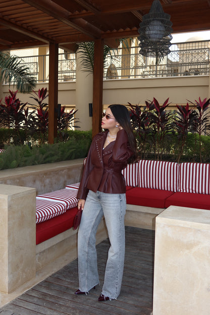 The Pleated Eyelet Leather Jacket